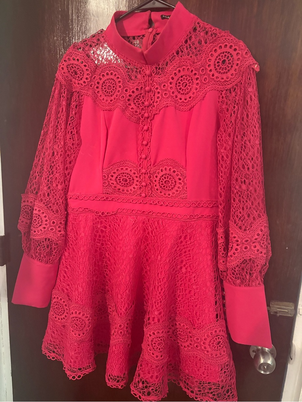 Bundle 2 for $30. Ina Hot Pink Long-Sleeve Lace Fit-and-Flare Dress. Size L.
